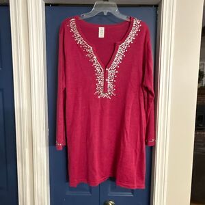 Women’s Berry Color Tunic Top with Sequin Details Size 2X